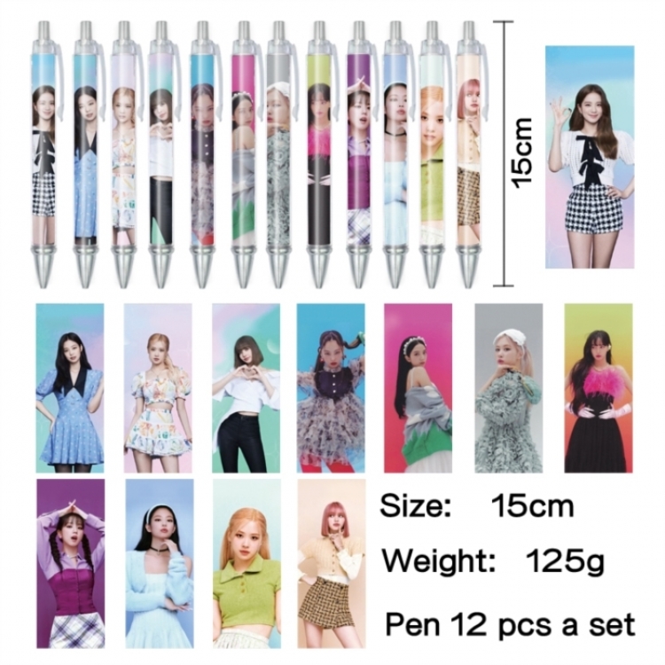 BLACK PINK Anime peripheral student color picture ballpoint pen neutral pen 15cm a set of 12