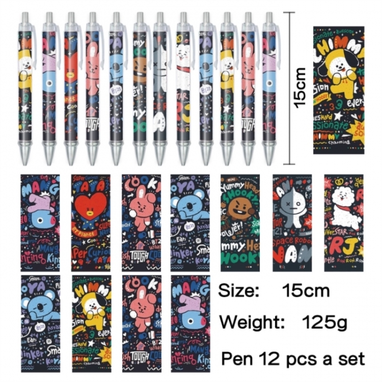 BTS Anime peripheral student color picture ballpoint pen neutral pen 15cm a set of 12