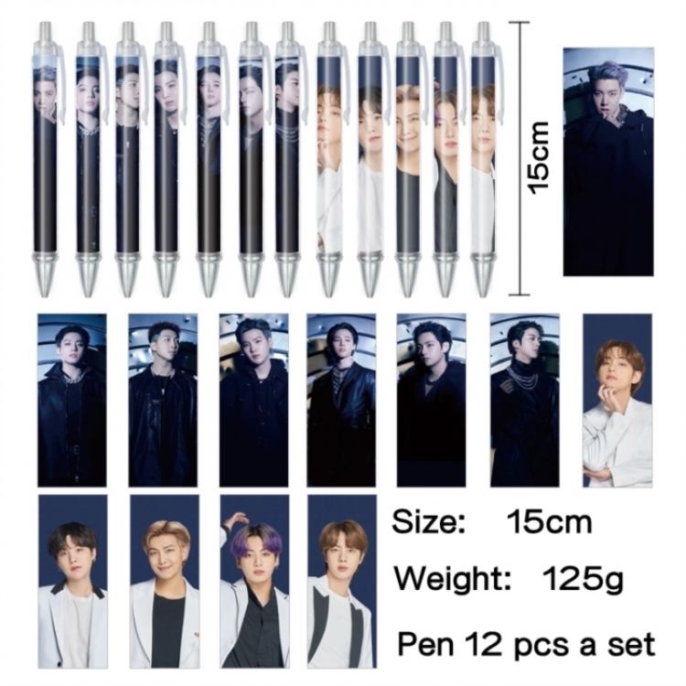 BTS Anime peripheral student color picture ballpoint pen neutral pen 15cm a set of 12