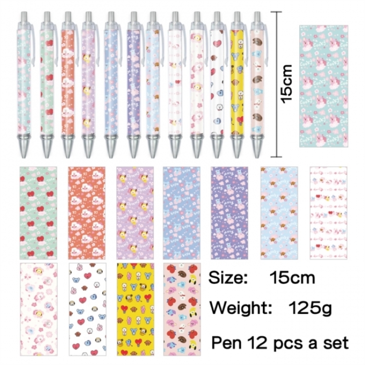 BTS Anime peripheral student color picture ballpoint pen neutral pen 15cm a set of 12
