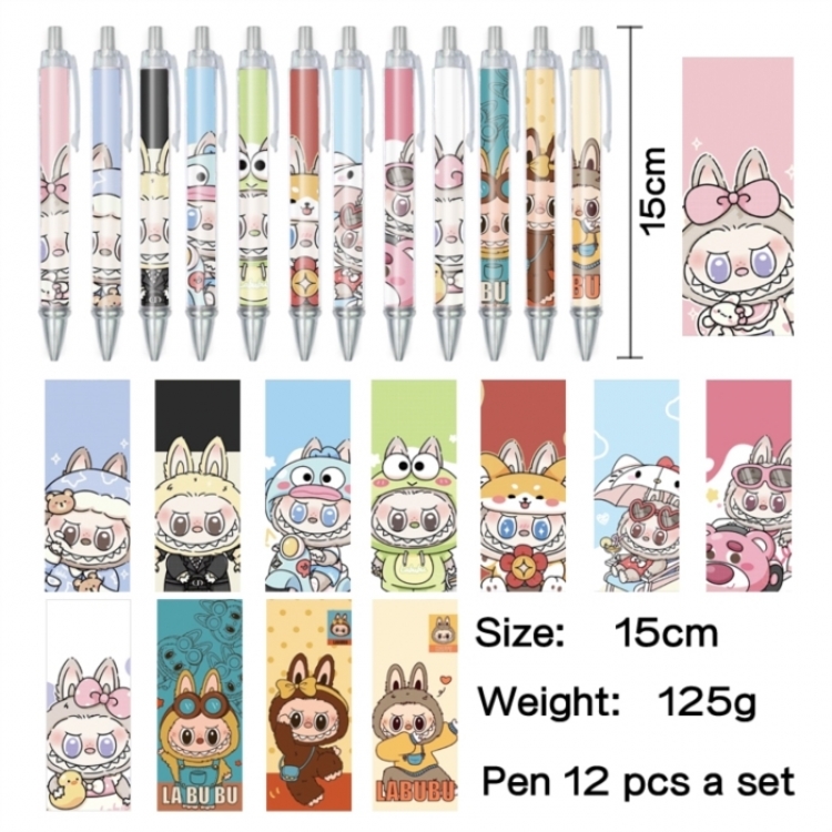 LABUBU Anime peripheral student color picture ballpoint pen neutral pen 15cm a set of 12
