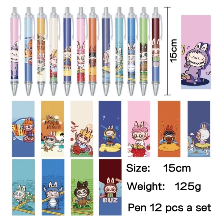 LABUBU Anime peripheral student color picture ballpoint pen neutral pen 15cm a set of 12