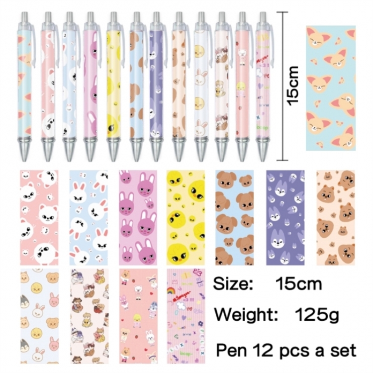 straykids Anime peripheral student color picture ballpoint pen neutral pen 15cm a set of 12