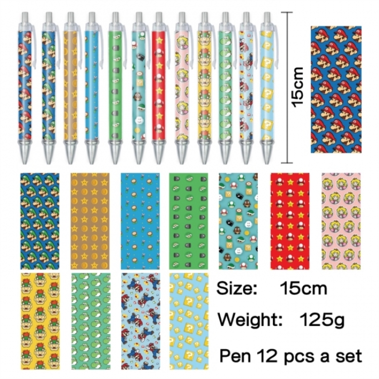 Super Mario Anime peripheral student color picture ballpoint pen neutral pen 15cm a set of 12