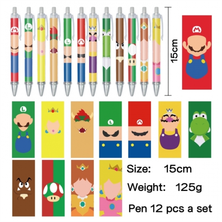 Super Mario Anime peripheral student color picture ballpoint pen neutral pen 15cm a set of 12