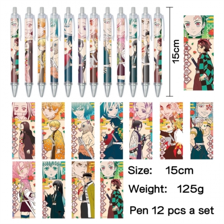 Demon Slayer Kimets Anime peripheral student color picture ballpoint pen neutral pen 15cm a set of 12