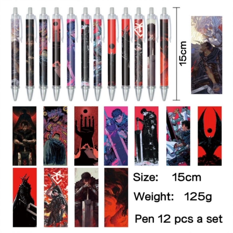Berserk Anime peripheral student color picture ballpoint pen neutral pen 15cm a set of 12