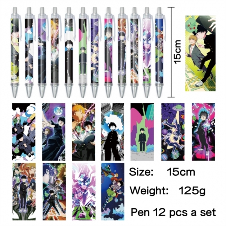 Mob Psycho 100 Anime peripheral student color picture ballpoint pen neutral pen 15cm a set of 12