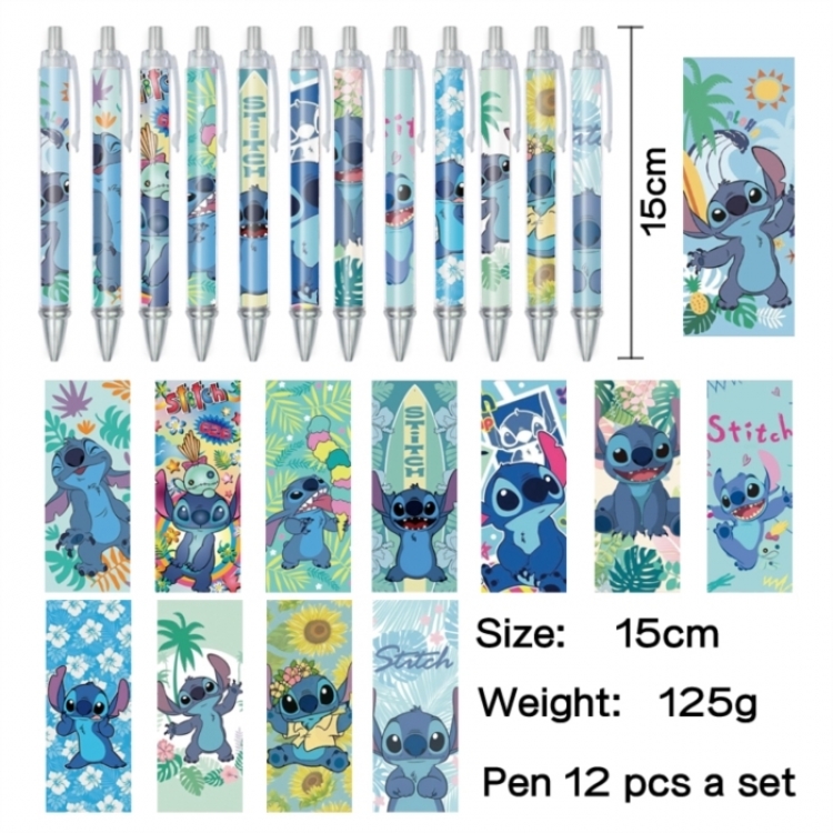 Lilo & Stitch Anime peripheral student color picture ballpoint pen neutral pen 15cm a set of 12