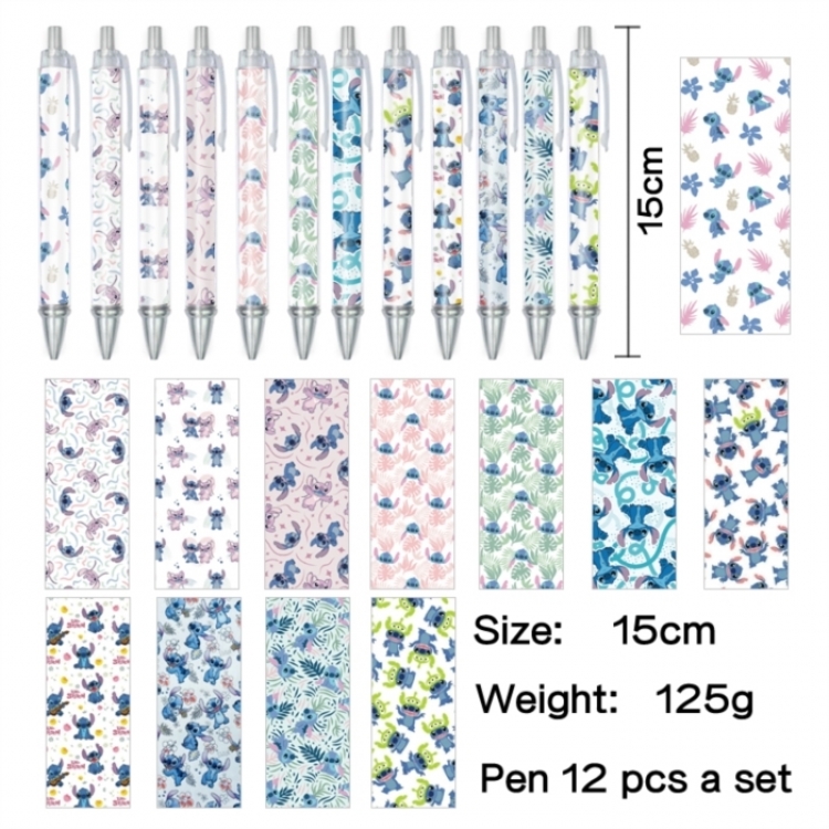 Lilo & Stitch Anime peripheral student color picture ballpoint pen neutral pen 15cm a set of 12