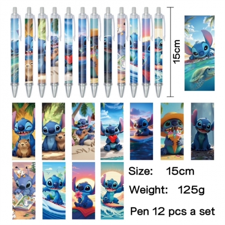 Lilo & Stitch Anime peripheral student color picture ballpoint pen neutral pen 15cm a set of 12