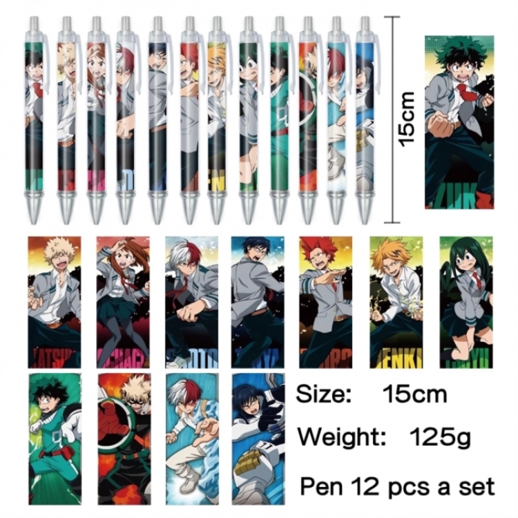 My Hero Academia Anime peripheral student color picture ballpoint pen neutral pen 15cm a set of 12
