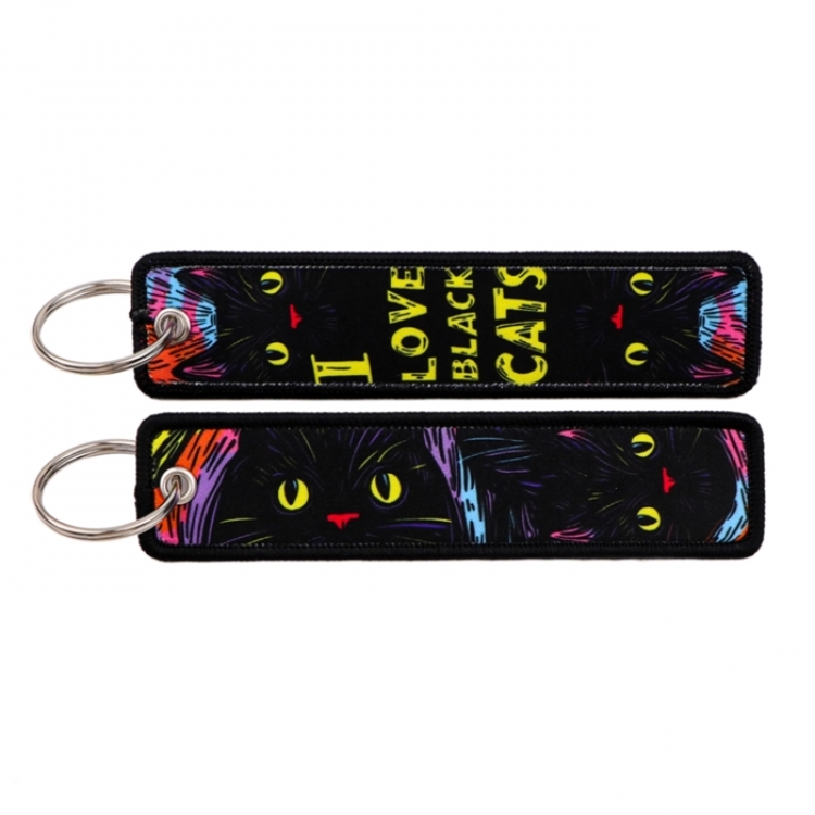  Black Cat Double sided color woven label keychain with thickened hanging rope 13x3cm 10G price for 5 pcs