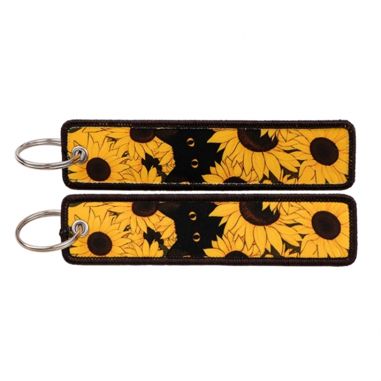 sunflower Double sided color woven label keychain with thickened hanging rope 13x3cm 10G price for 5 pcs