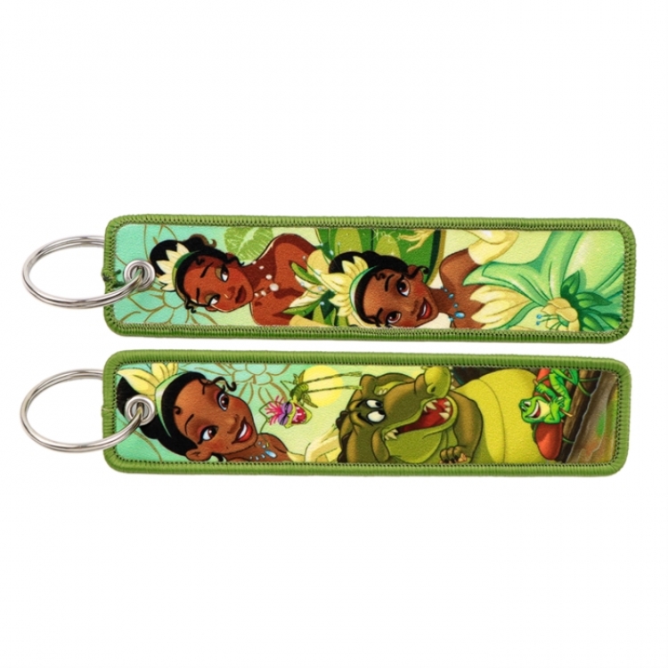 Princess and Frog Double sided color woven label keychain with thickened hanging rope 13x3cm 10G price for 5 pcs
