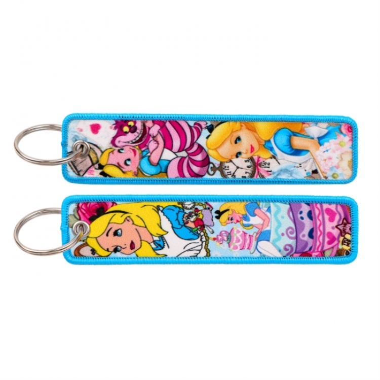 Alice Double sided color woven label keychain with thickened hanging rope 13x3cm 10G price for 5 pcs