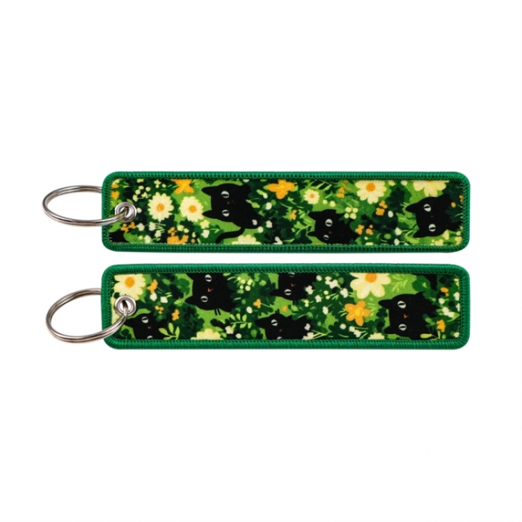 Black Cat Double sided color woven label keychain with thickened hanging rope 13x3cm 10G price for 5 pcs