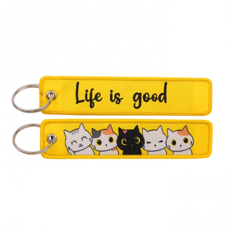Life is good Double sided color woven label keychain with thickened hanging rope 13x3cm 10G price for 5 pcs
