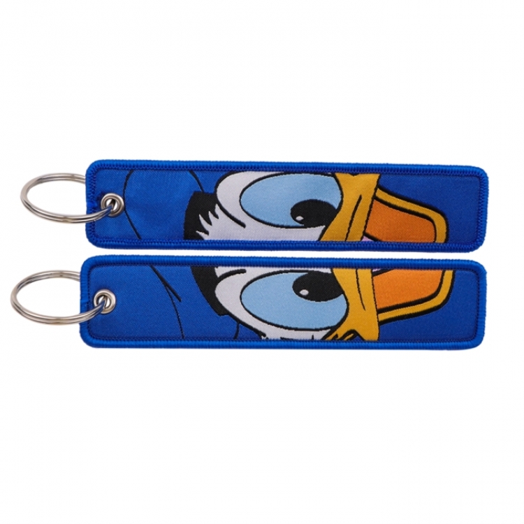 Donald Duck  Double sided color woven label keychain with thickened hanging rope 13x3cm 10G price for 5 pcs