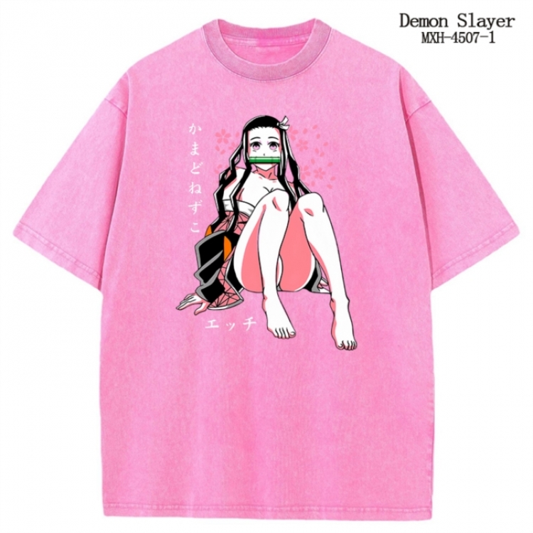 Demon Slayer Kimets Anime peripheral pure cotton washed and worn T-shirt from S to 2XL