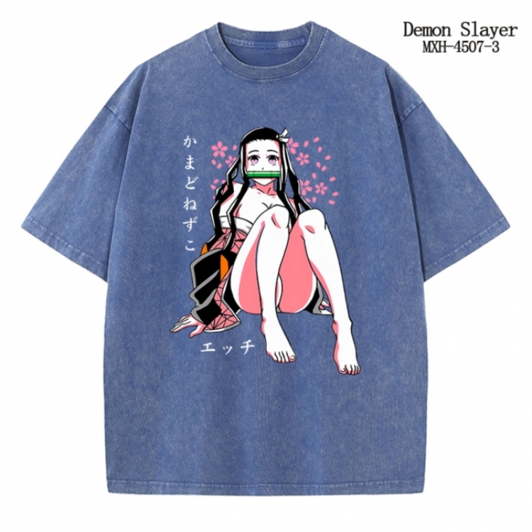 Demon Slayer Kimets Anime peripheral pure cotton washed and worn T-shirt from S to 2XL