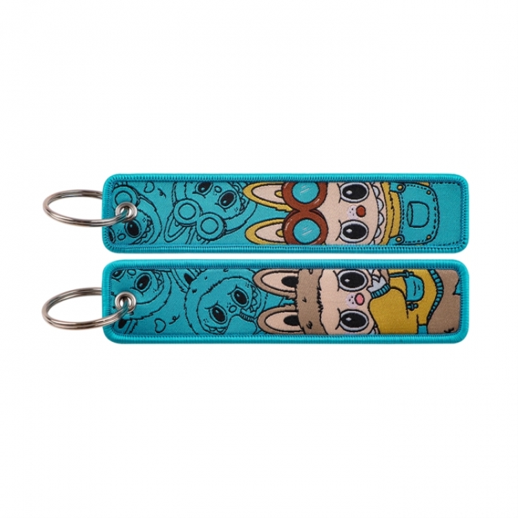 LABUBU Double sided color woven label keychain with thickened hanging rope 13x3cm 10G price for 5 pcs