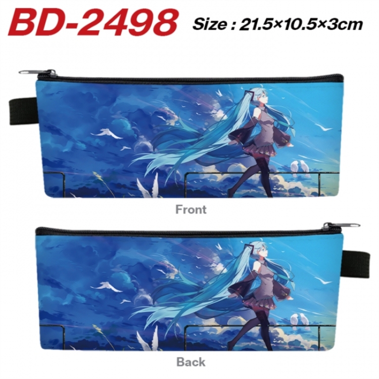 Hatsune Miku Anime PU Leather Zipper Pencil Case Stationery Box 21.5X10.5X3CM 