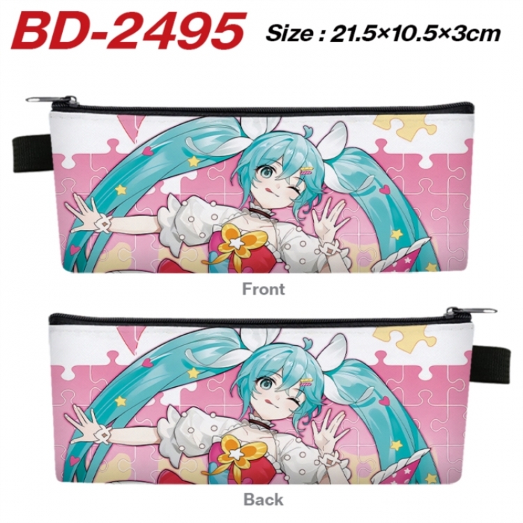 Hatsune Miku Anime PU Leather Zipper Pencil Case Stationery Box 21.5X10.5X3CM 