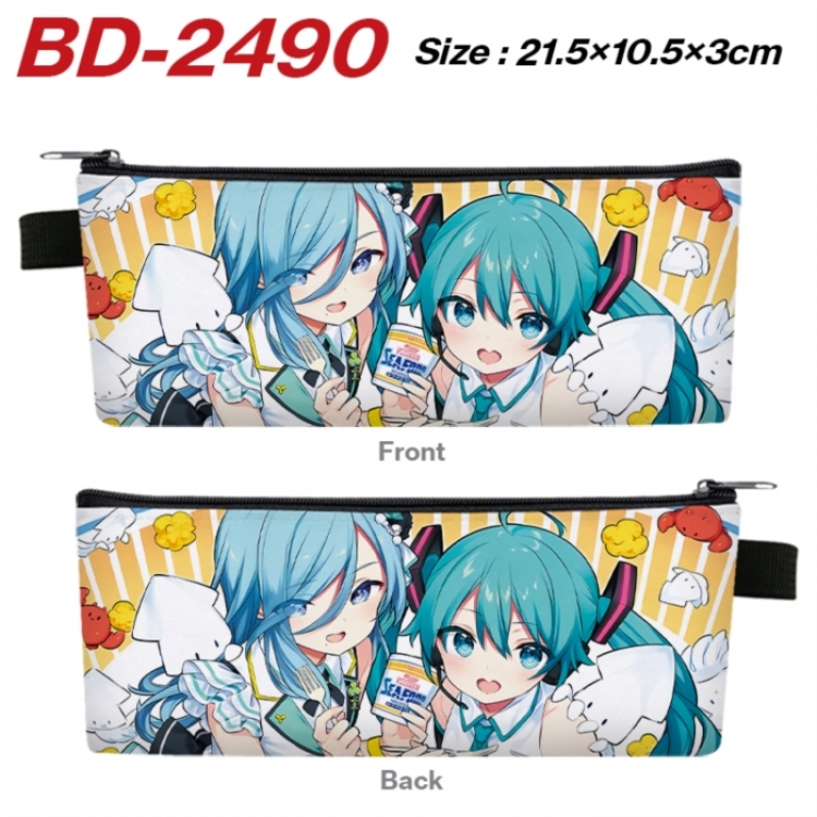 Hatsune Miku Anime PU Leather Zipper Pencil Case Stationery Box 21.5X10.5X3CM 