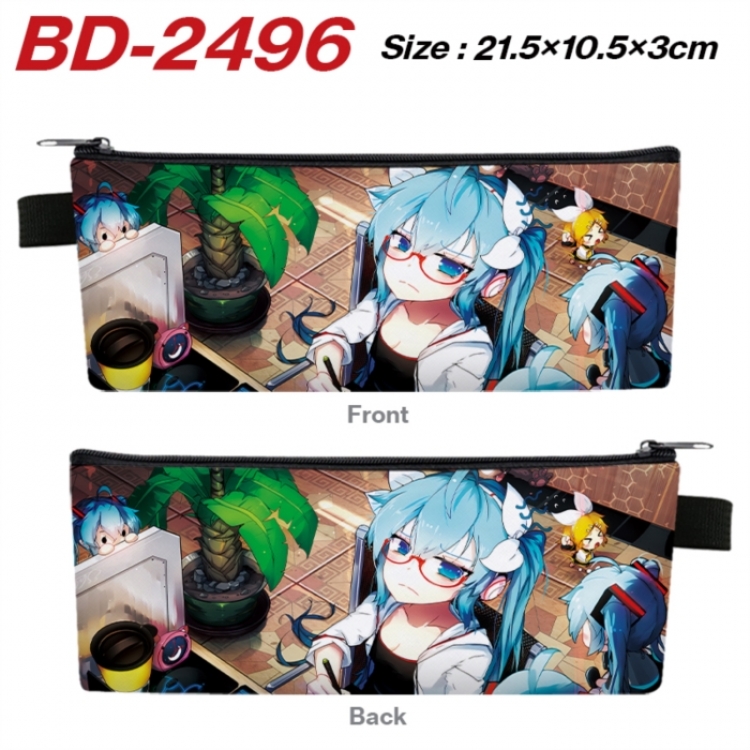 Hatsune Miku Anime PU Leather Zipper Pencil Case Stationery Box 21.5X10.5X3CM 