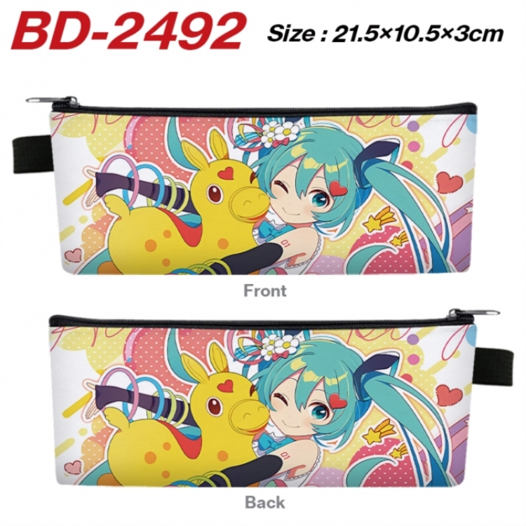 Hatsune Miku Anime PU Leather Zipper Pencil Case Stationery Box 21.5X10.5X3CM 