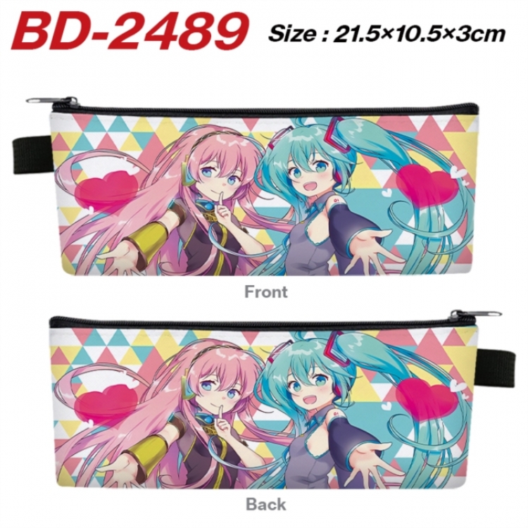 Hatsune Miku Anime PU Leather Zipper Pencil Case Stationery Box 21.5X10.5X3CM 