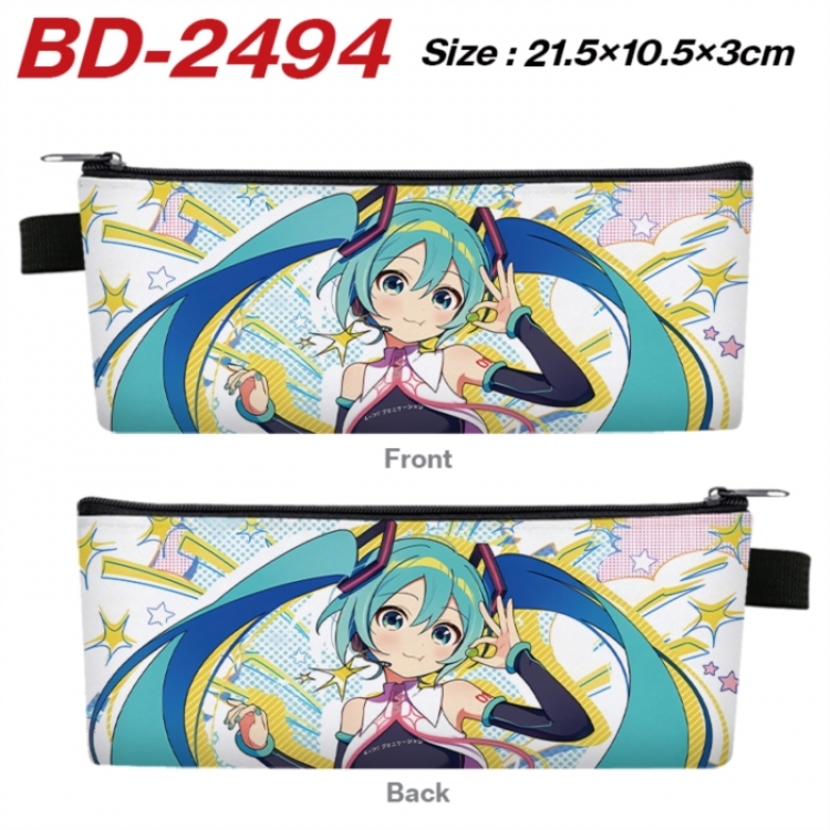 Hatsune Miku Anime PU Leather Zipper Pencil Case Stationery Box 21.5X10.5X3CM 
