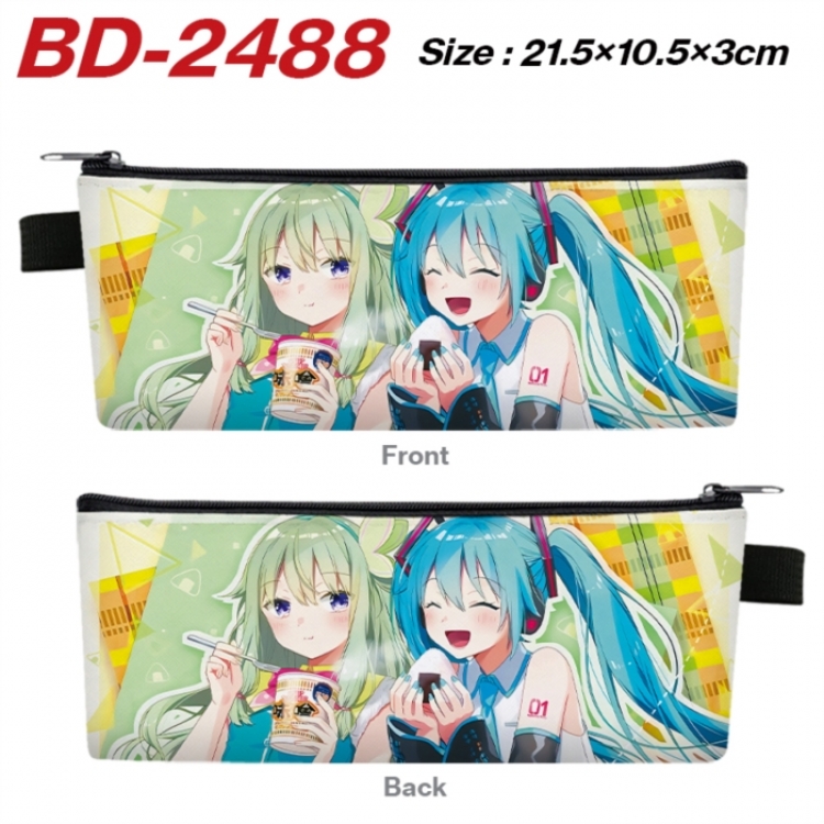 Hatsune Miku Anime PU Leather Zipper Pencil Case Stationery Box 21.5X10.5X3CM 
