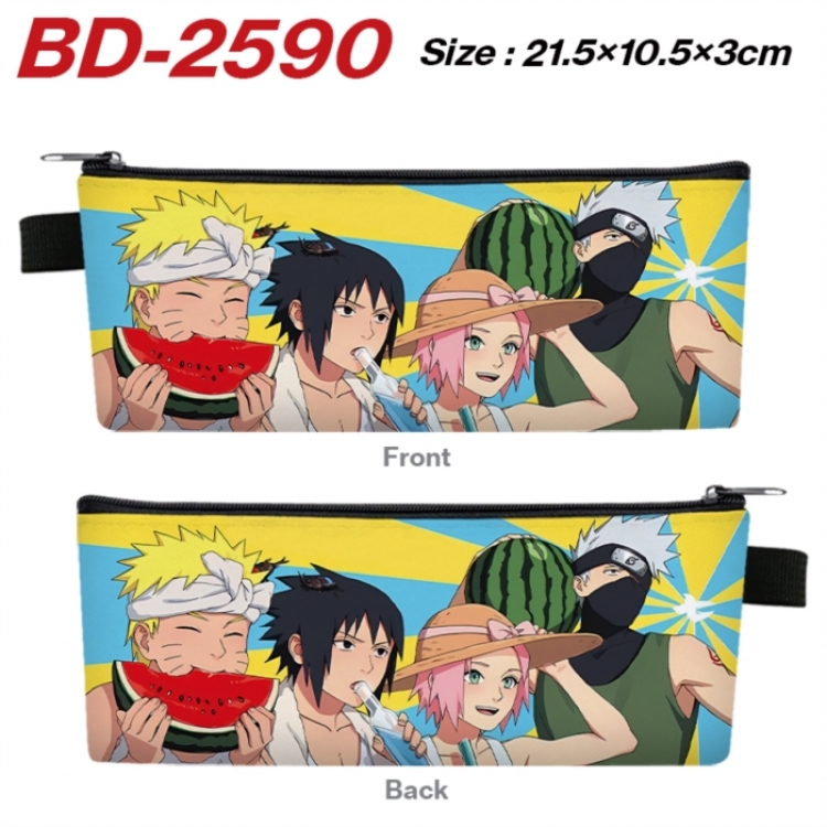 Naruto Anime PU Leather Zipper Pencil Case Stationery Box 21.5X10.5X3CM 