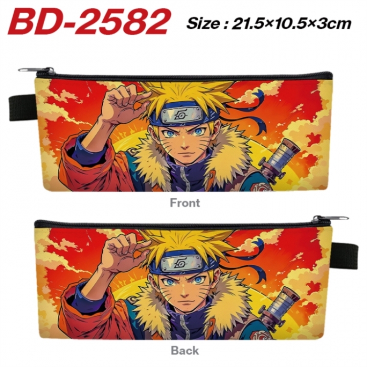 Naruto Anime PU Leather Zipper Pencil Case Stationery Box 21.5X10.5X3CM 