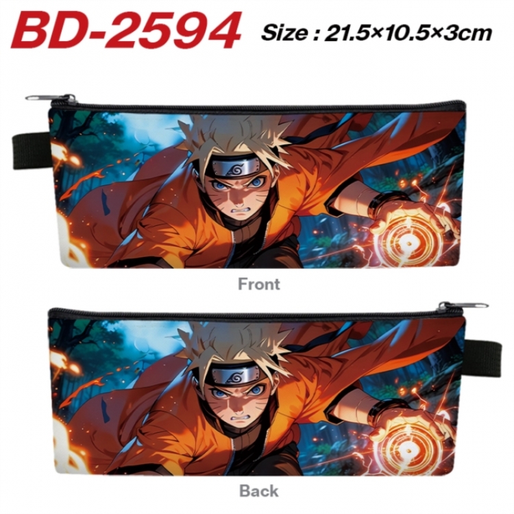 Naruto Anime PU Leather Zipper Pencil Case Stationery Box 21.5X10.5X3CM 