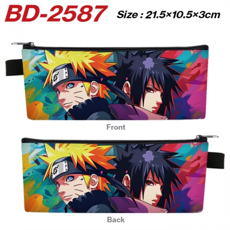 Naruto Anime PU Leather Zipper Pencil Case Stationery Box 21.5X10.5X3CM 