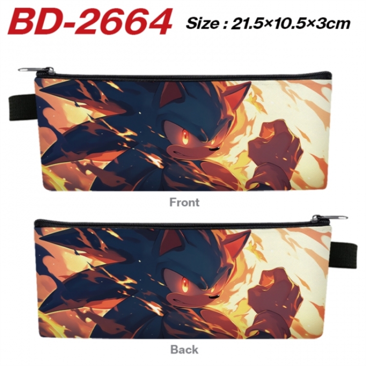 Sonic The Hedgehog Anime PU Leather Zipper Pencil Case Stationery Box 21.5X10.5X3CM 