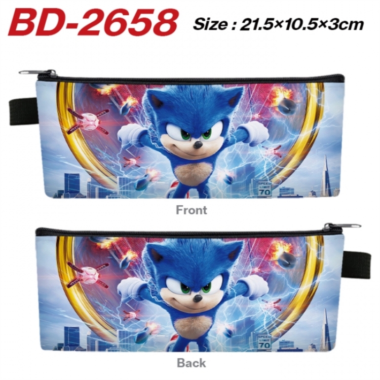 Sonic The Hedgehog Anime PU Leather Zipper Pencil Case Stationery Box 21.5X10.5X3CM 