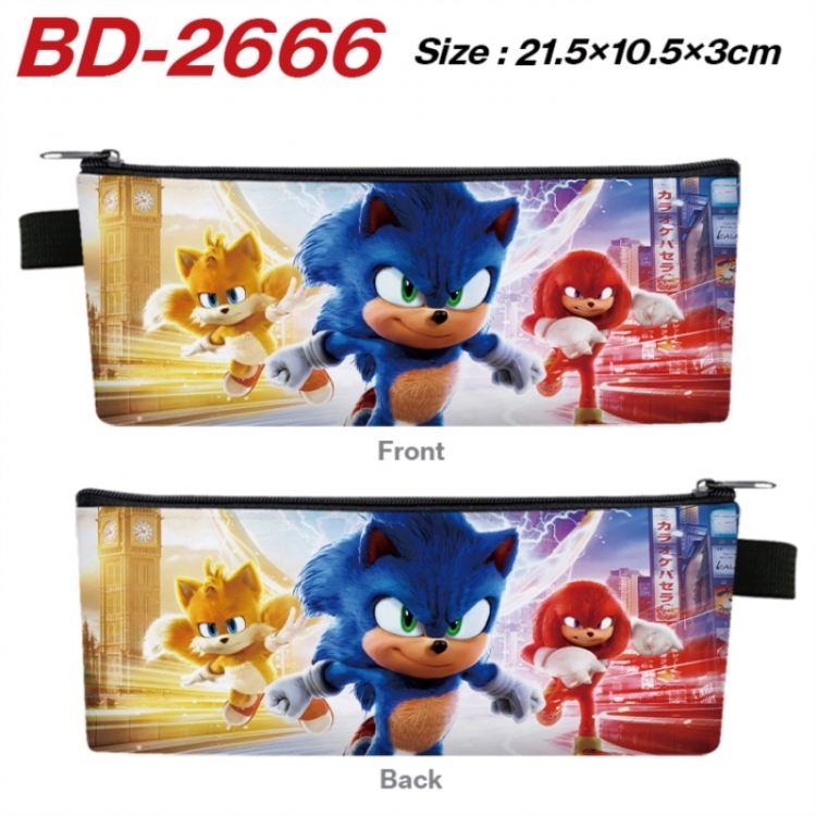 Sonic The Hedgehog Anime PU Leather Zipper Pencil Case Stationery Box 21.5X10.5X3CM 