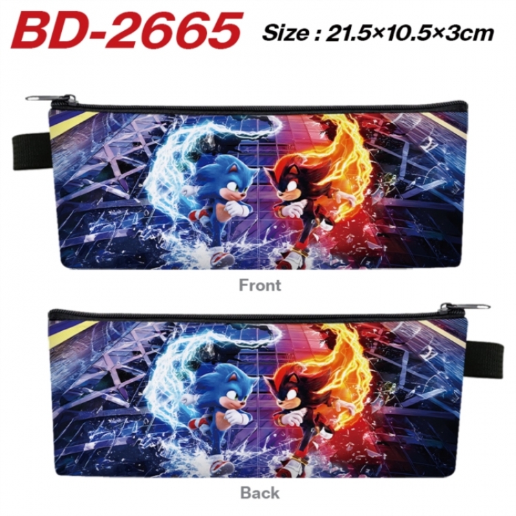 Sonic The Hedgehog Anime PU Leather Zipper Pencil Case Stationery Box 21.5X10.5X3CM 