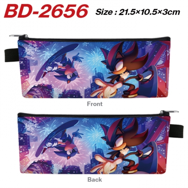 Sonic The Hedgehog Anime PU Leather Zipper Pencil Case Stationery Box 21.5X10.5X3CM 