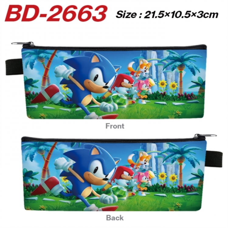 Sonic The Hedgehog Anime PU Leather Zipper Pencil Case Stationery Box 21.5X10.5X3CM 