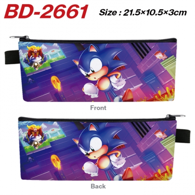 Sonic The Hedgehog Anime PU Leather Zipper Pencil Case Stationery Box 21.5X10.5X3CM 