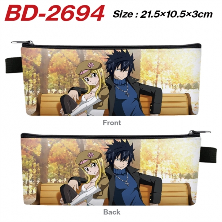 Fairy tail Anime PU Leather Zipper Pencil Case Stationery Box 21.5X10.5X3CM