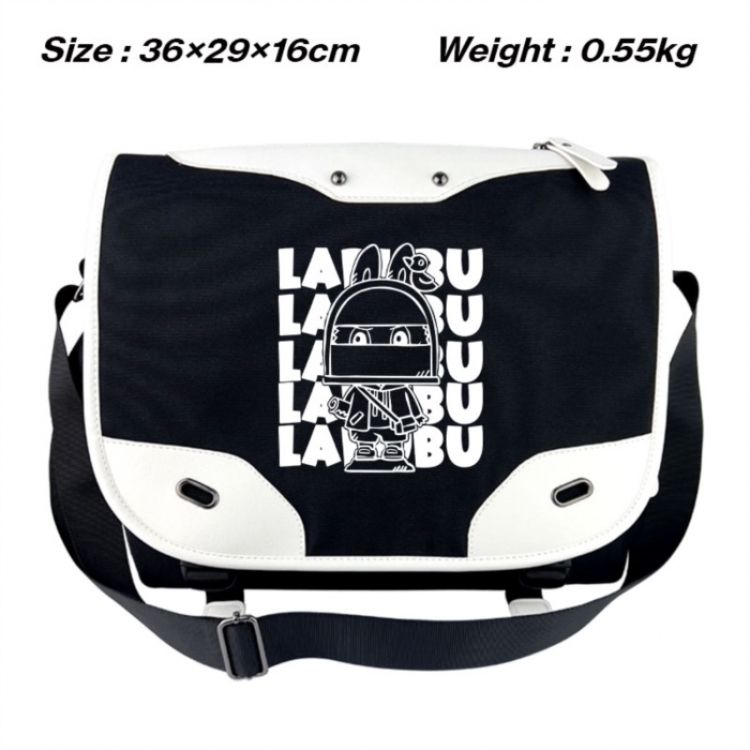 LABUBU Black and white anime waterproof nylon shoulder messenger bag schoolbag 36X29X16CM