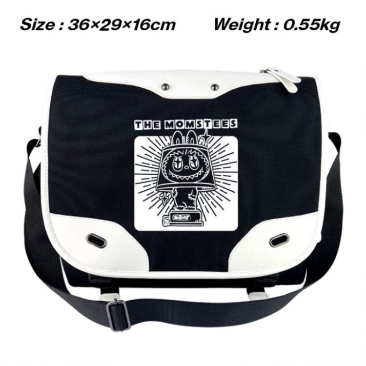 LABUBU Black and white anime waterproof nylon shoulder messenger bag schoolbag 36X29X16CM