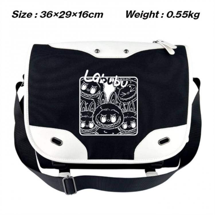 LABUBU Black and white anime waterproof nylon shoulder messenger bag schoolbag 36X29X16CM
