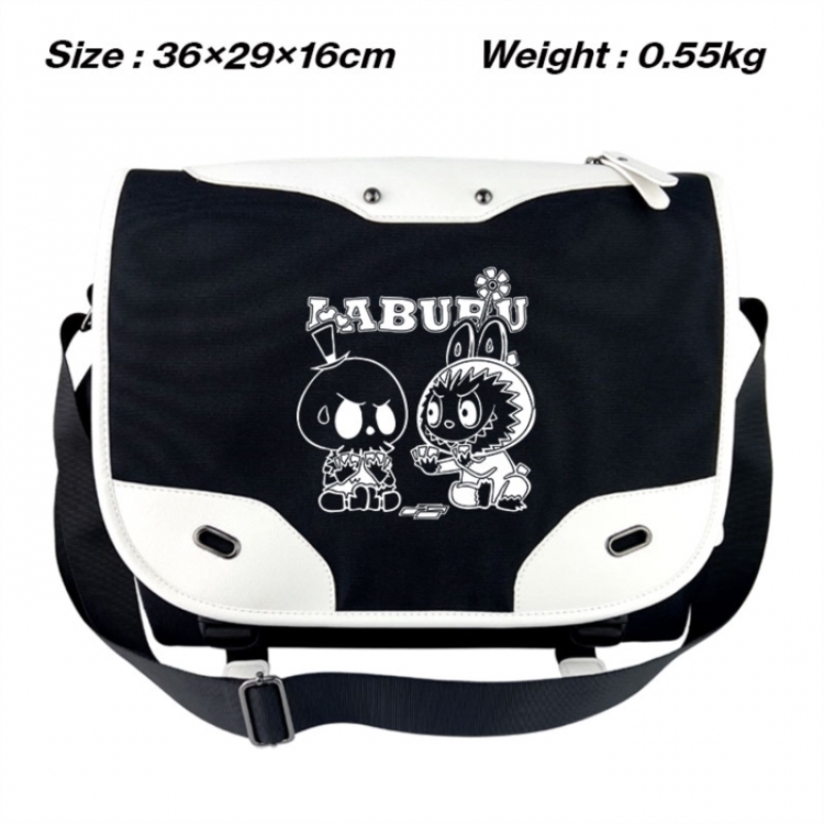 LABUBU Black and white anime waterproof nylon shoulder messenger bag schoolbag 36X29X16CM